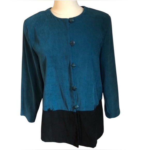 Darian Jackets & Blazers - Vintage Darian blazer/blouse teal & black w/decorative button closure Size 12